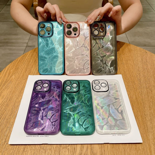 Laser Feather Pattern Compatible with iPhone Case