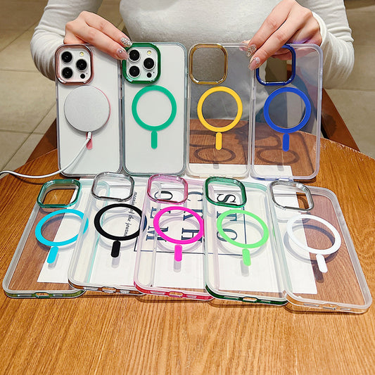 Plating Clear Magnetic Case for iPhone, Compatible with MagSafe Wireless Charging