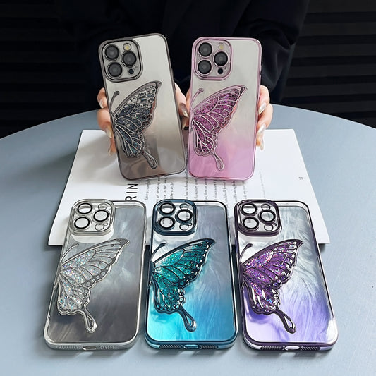 Plating Liquid Silicone Butterfly with Feather Background Paper Compatible with iPhone Case